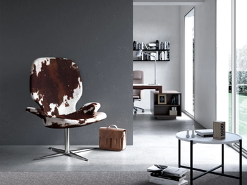 CLARKE - Swivel cowhide armchair with footstool by ESTEL GROUP - view 3